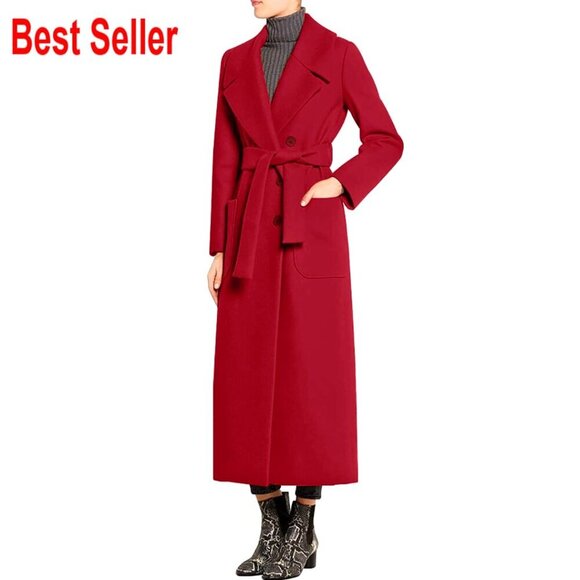 Jackets & Blazers - Elegant Wool Blend Overcoat Double Breasted Lapel Collar Belted Classic Chic